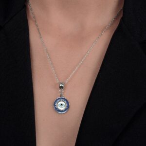 Colar  Medalha Olho Grego uro Branco