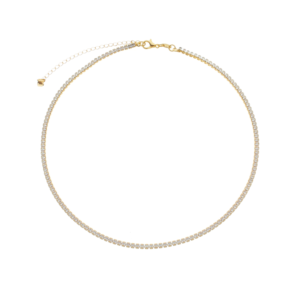 Colar Chocker Riviera Pedras Brancas Ouro 24K.