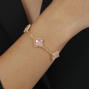 Pulseira Virginia Trevos Zircônia Rosa