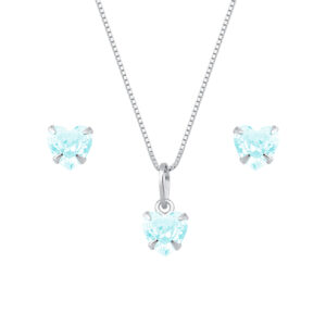 Conjunto de Coração Azul em Prata 925 e Zircônia