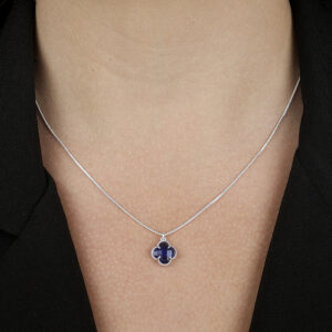 Colar Zircônia de Trevo Azul em Prata 925